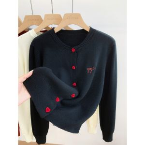 Women Ribbon Knitted Cardigan Long Sleeve Fit Button Sweater Korean Bow Baju Wanita 女士上衣