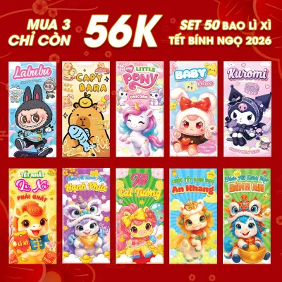 [MUA 3 GIÁ 56K + FREESHIP] Set 50 bao lì xì [mẫu ngẫu nhiên] siêu đẹp TẾT BÍNH NGỌ 2026 labubu baby three.. hot trend - Shop Chú Tư