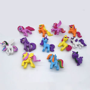 12 ชิ้น My Little Horse Theme เค้ก Topper ตกแต่งงานเลี้ยงวันเกิดการ์ตูนม้ายูนิคอร์นตุ๊กตารุ่นของเล่น Family Party Gift Supplies