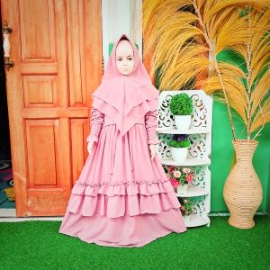 Cod Pakaian Gamis Anak+Hijab Gamis Anak Syari Esty Kids Matt Moscrepe Full Pakaian Muslim Anak Good Quality