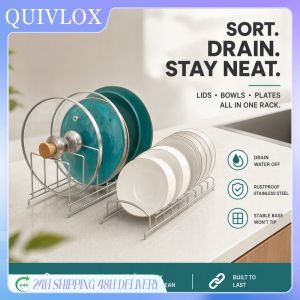 Dish Drying Rack Pot Lid Stand Bowl Organizer Stainless Steel Rust Resistant Fast Drain Non Slip Countertop Kitchen Sink