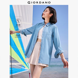 GIORDANO Nữ Áo Sơ Mi Chống Tia UV Chống Nắng Áo Sơ Mi Denim Miếng Dán Túi Tay Dài Thời Trang Áo Sơ Mi Denim Free Shipping 13344322