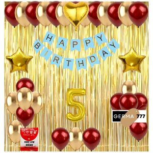 Set Dekorasi Hiasan Balon Pesta Ulang Tahun Anak Banner Happy Birthday Tirai Foil Ultah Gold Simple