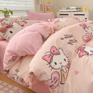 Small Floral Double Four-Piece Set Pure Washed Cotton Quilt Cover Student Single Three-Piece Bedding Set Four Seasons Pastoral Style LZD