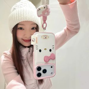 Kawaii Sanrio HelloKitty Plush Strap Phone Case for IPhone 17 Pro Max 16 15 14 Soft Shockproof Cute Anime Cartoon Gifts Toys