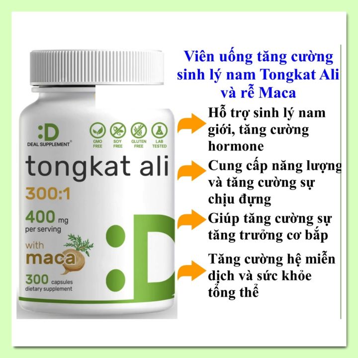 Viên uống tăng cường sinh lý nam Tongkat Ali Deal Supplement hũ 300 viên [Hàng Mỹ]