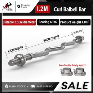 120CM / 150CM (4 FT / 5 FT) Standard Long Barbell Bar with 2 Spin Lock Collars For Weight Training