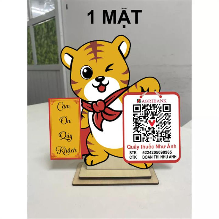 Bảng gỗ in mã qr hình Hổ in thông tin tài khoản ngân hàng màu sắc nét ...