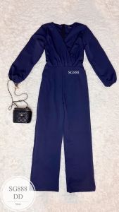 SG888  จั๊มสูทขายาว แขนยาวอกไขว้จับจีบ งานเรียบหรู เก๋สุดๆงานซิปหลัง ทรงเข้ารูปสวย