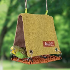 OUTOPEN Hanging Bird Nest Weaving Cooling Bird Cage Hut Tent Bed Bird Cage Accessories with Hooks Parrot Swing Hammock Summer
