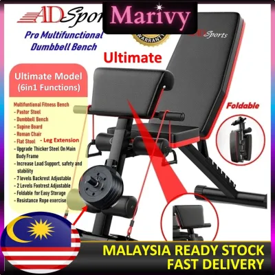 ADSports AD600【THICKEN TUBE】Multi-Purpose Adjustable Gym Chair Bench - Foldable Sit up Dumbbell Bench Exercise Bench Fitness Training Abdominal Hyper Back Extension Incline Bench for Full Body Workout