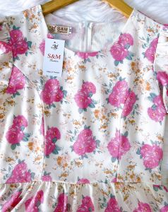 Đầm xòe hoa tay phồng bo thun bèo tầng Misa - MS0267