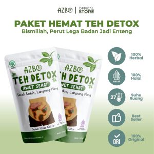 [Paket Hemat Duo] AZBO Teh Detox Herbal Tea (Jamu Alami) BPOM Pembersih Racun Kotoran Sampah Lemak Kerak di Usus Atasi Sembelit Anti Begah dan Pelancar Buang Air Besar Diet Menurunkan Berat Badan 100% Original dan Halal