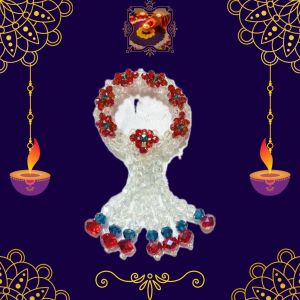 พวงมาลัยคริสตัลพวงเล็ก ลายดอกไม้สีแดง อุบะคริสตัล 5 ชาย