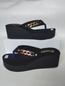 Cantika Sandal Wedges 6 Cm Jepit Balok Variasi Rantai Wanita Kekinian