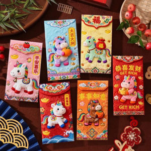 Red Packet 2026 Cartoon God of Wealth 5D Flocked Design Chinese New Year Ang Bao Envelopes