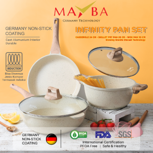 PANCI MILK PAN SET TUTUP KACA MAYBA INFINITY 18 CM Granite Maifan Stone Panci susu - sauce pan glowing granit jerman