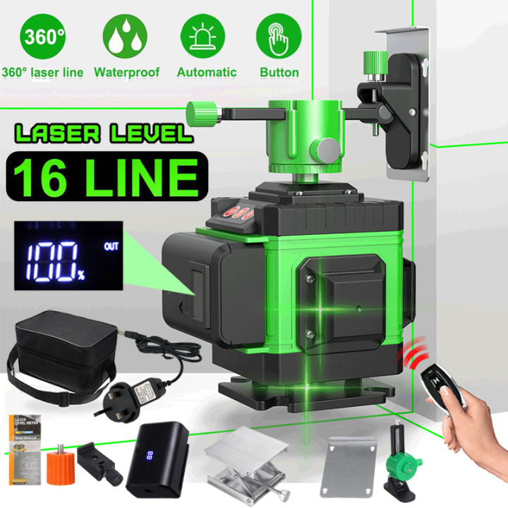 Professional 4D 16 Lines Green Beam Light Laser Level Tools Measure Laser  Leveler Orang/Green Case/laser level 16 line[Shipping from Kuala Lumpur]