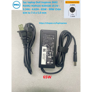 ️[Sạc zin] Sạc laptop Dell Inspiron 3442 N3442 N3442A N3442B 19.5V - 3.34A - 4.62A - 65W - 90W Chân kim to 7.4 x 5.0 mm