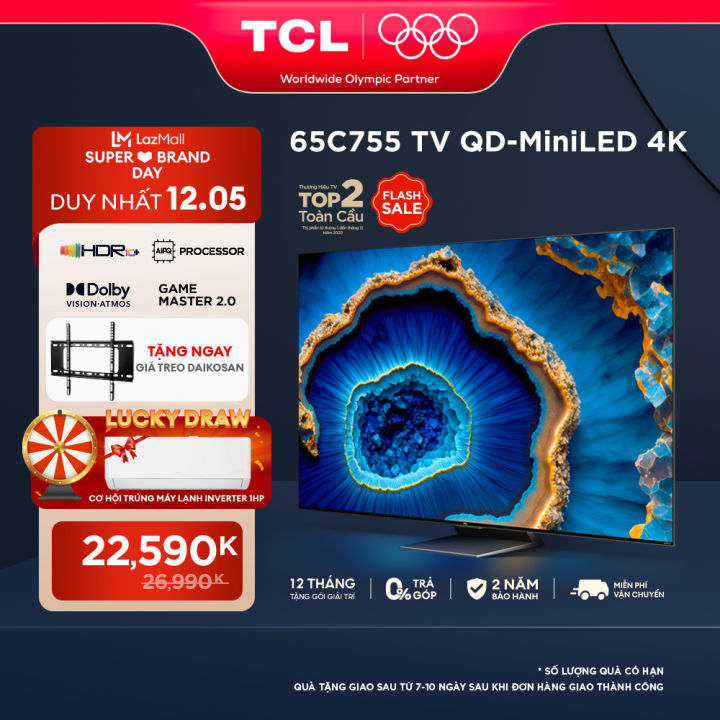 [ DUY NHẤT 12.05 SUPER BRAND DAY TCL - VOUCHER 15% - MUA TV TẶNG KHUNG TREO TV ] TCL 65C755 QD-Mini LED 4K TV - Tivi 65inch - TV Cao Cấp - Hàng chính hãng - Bảo hành 2 năm