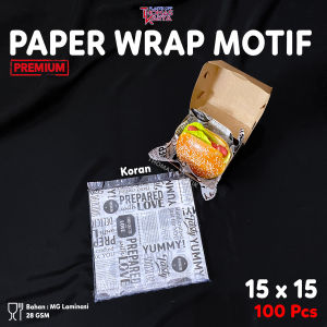 Kertas Nasi Motif 15x15 isi 100 Paper Wrap Printing Laminasi Anti Lengket Food Grade Burger Kebab