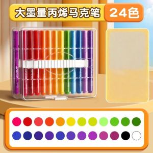 Washable Acrylic Marker Pen for Kids 12/24/36 color Direct-liquid Acrylic Marker Pen set Soft Brush Tips Student Stationery Paint Drawing Colouring