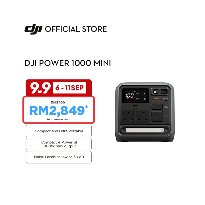 DJI Power 1000 Mini - Portable Power Station | 1000W Output | 7 Output Ports | 80% Charge in 58 min | 12L Compact Size