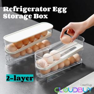 C.B.【Ready in Stock】 2-layer Refrigerator Egg Storage Box Kitchen Egg Rolling Storage Box