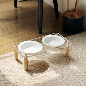 Single/Double Bowl Cat Bowl with Acrylic Stand Protect Cervical Spine Anti-Spill CeramicFood Basin Anti-vomiting2026