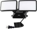FAGUANGAO Dusk to Dawn LED Security Light,18W Plug in Flood Light Outdoor,5000k Daylight,1600lm, IP55 Waterproof,Adjustable 2 Heads Wall Light for Garage, Porch, Yard, Black. 