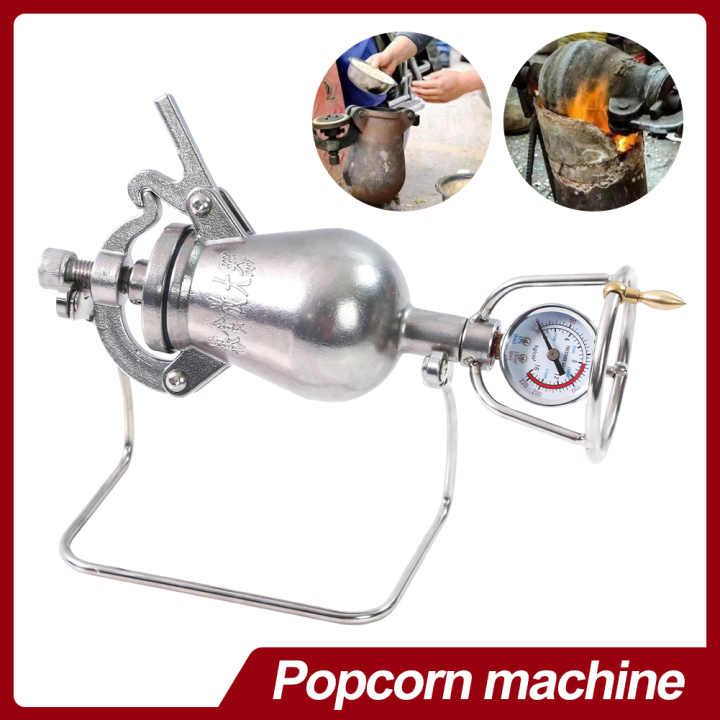 VOVA 100ml 230ml Manual Popcorn Maker Ornaments Stainless Steel Hand Crank  Open Fire Popcorn Popper Machine with Pressure Gauge