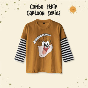 Kaos Anak Distro Lengan Panjang Stripe Sambung Motif Laki-Laki Perempuan 1-12 Tahun Terbaru