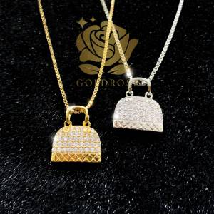 Kalung Titanium Tas C25 Lapis Emas 18k ANTI KARAT perhiasan mata swarovski liontin hadiah wanita
