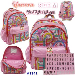 Tas Ransel Unicorn / Tas Gendong Anak Perempuan Girl / Tas Sekolah Ransel Unicorn Rainbow / Junior Blast Unicorn - Tas Ransel Huruf M