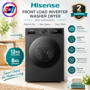 HISENSE FRONT LOAD (12KG/8KG) INVERTER WASHER DRYER WITH DUAL-STEAM HYGIENE CLOUD (12KG/8KG) - WD-120I142VKL