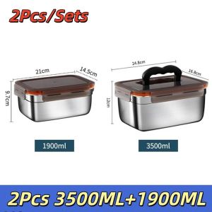 304 Stainless Steel Handle Fresh-keeping Food Grade Refrigerator Storage Lunch Household Large Capacity Sealed Bento