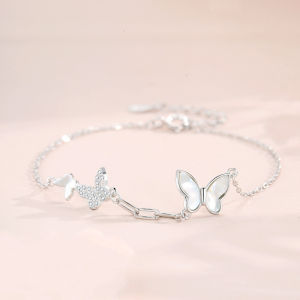 White Fritillaria Butterfly Bracelet Womens S925 Pure Silver Exquisite Sweet and Cold Wind Girl Heart Set Diamond Handicraft Jewelry