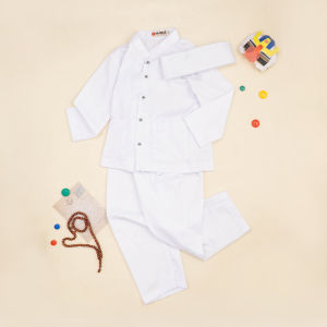 Setelan Baju Koko Putih Anak Haibah/ Baju Muslim Model Jasko
