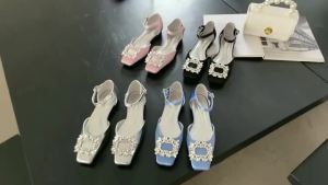 īGiày Búp Bê Mũi Vuông Đính Đá Phong Cách R Thời Trang Cho Nữ Size 35-39