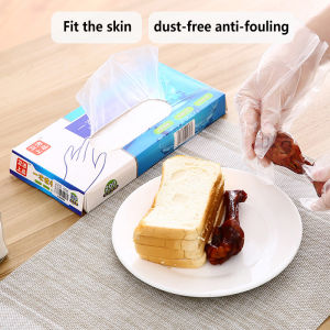 200pcs Thickening Disposable PE Gloves with Box Dispenser Fits Most Food Safe Prep Handling Kitchen Housework Cleaning