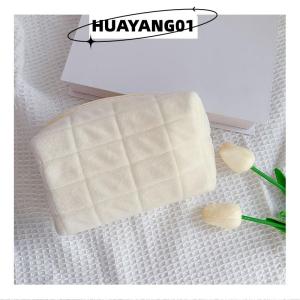 HUAYANG01 [HOT FASHION] กระเป๋าเครื่องสำอางขนเฟอร์น่ารักสำหรับผู้หญิงกระเป๋าเครื่องสำอางสีทึบขนาดใหญ่มีซิปกระเป๋าใส่เครื่องสำอางเวลาเดินทางกระเป๋าใส่ของใช้ในห้องน้ำกระเป๋าใส่ปากกาตุ๊กตา