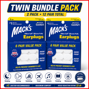 Macks Pillow Soft Silicone Earplugs - 6 Pair The Original Moldable Silicone Putty Ear Plugs for Sleeping Snoring Swim