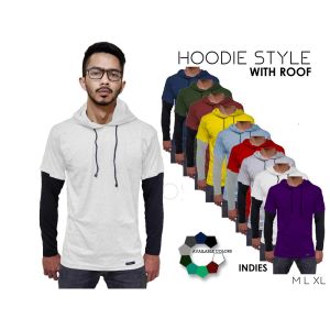 Kaos Hoodie Polos Lengan Panjang Double Layer Size MLXL Laki-Laki & Perempuan