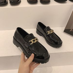 Womens Flat English Style Small Leather Shoes