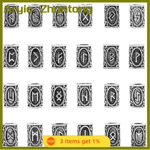 Aryio ชุดอักษรรูนไวกิ้ง24ชิ้นลูกปัดแบบหลวมสำหรับผมถักเปียลูกปัดเดรดล็อกสำหรับทำเครื่องประดับ DIY