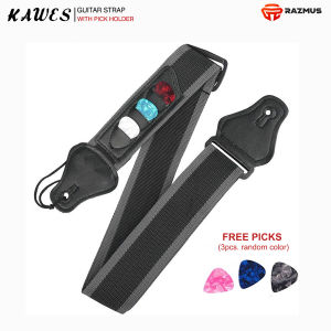 Guitar Strap with 3 Picks for Acoustic/Bass/Electric Guitars-Adjustable Length from 33" to 52"