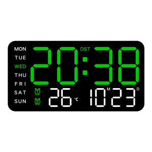 Digital LED Wall Clocks Multi-functional Temperature Date Electronic Clock with 10 Adjustable Brightness 12/24H Format Dual Alarms Snooze for Bedroom Bedside Desk Office