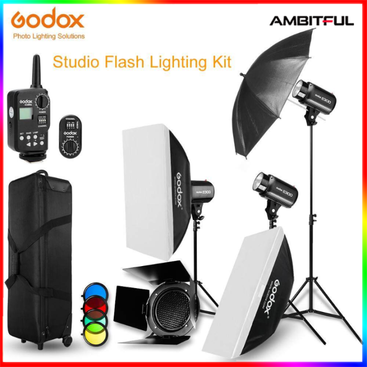 Godox 3pcs E300 900W Strobe Studio Flash Light Kit Photographic