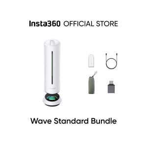 Insta360 Wave - AI Speakerphone Bluetooth Voice Recorder 8 Noise-Canceling Mics w/Beamforming AI Transcript &amp Summary Support 99 Languages 32GB Storage Meetings