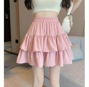 CC ..Elegant High-Waist Ruffle Mini Skirt with Elasticated Waist for Women
